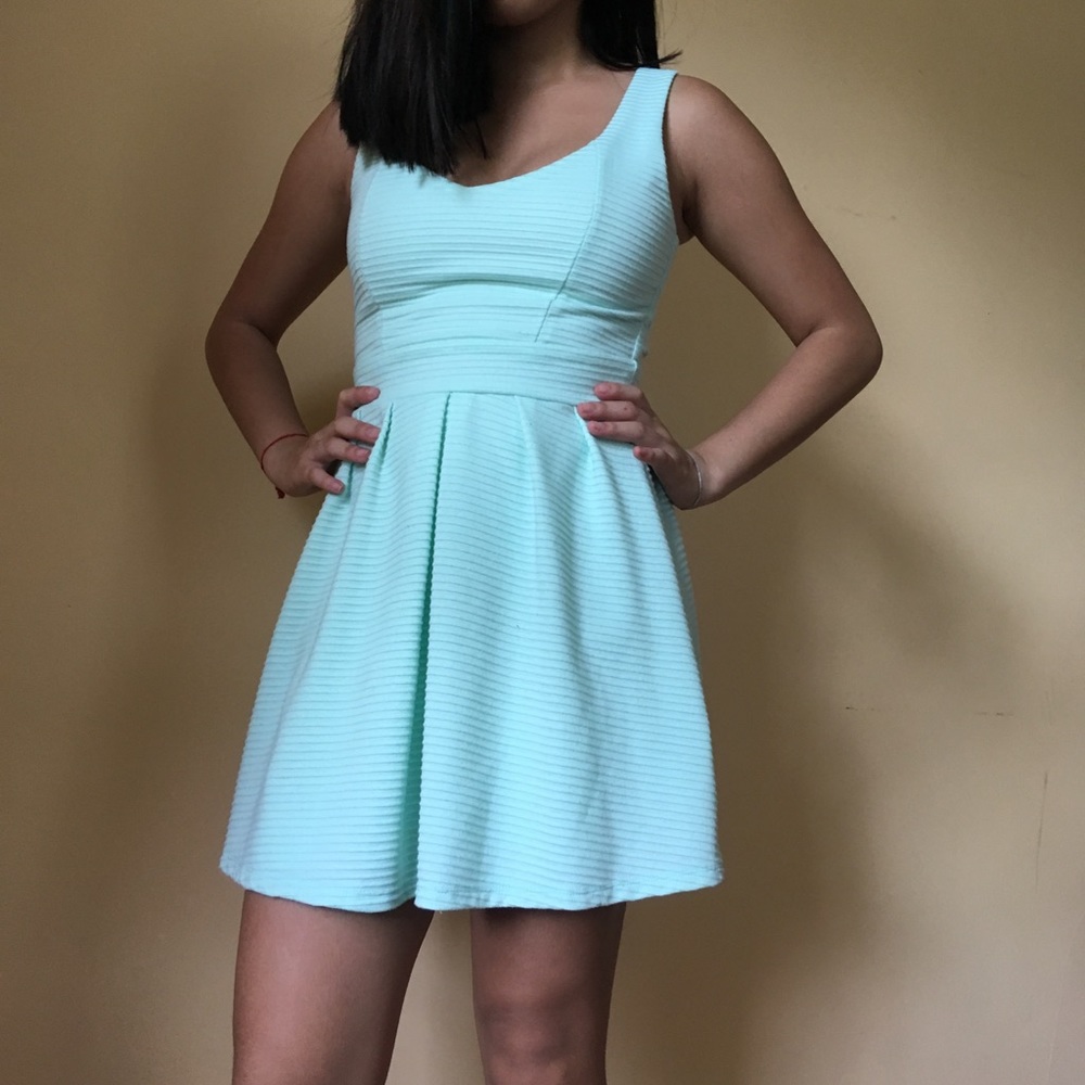 LA Hearts Teal V-Neck Skater Dress w/ Heart Cutout